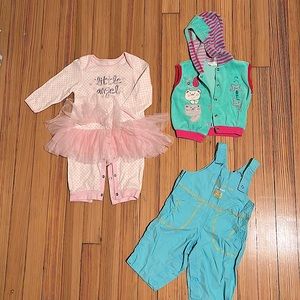 3 pc. Nice Baby Girl Lot. Angel Tutu, Sleeveless Hoodie, Overalls. 6-9 month.